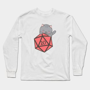 Cute Cat with Polyhedral D20 Dice Long Sleeve T-Shirt